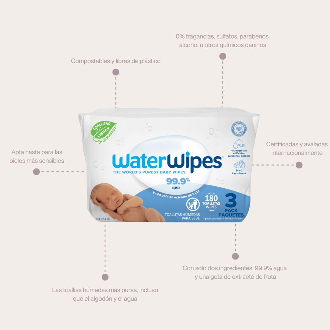 WaterWipes Toallitas Húmedas Tripack 180 Toallitas 3 Pack x 60 Unds - Imagen 4
