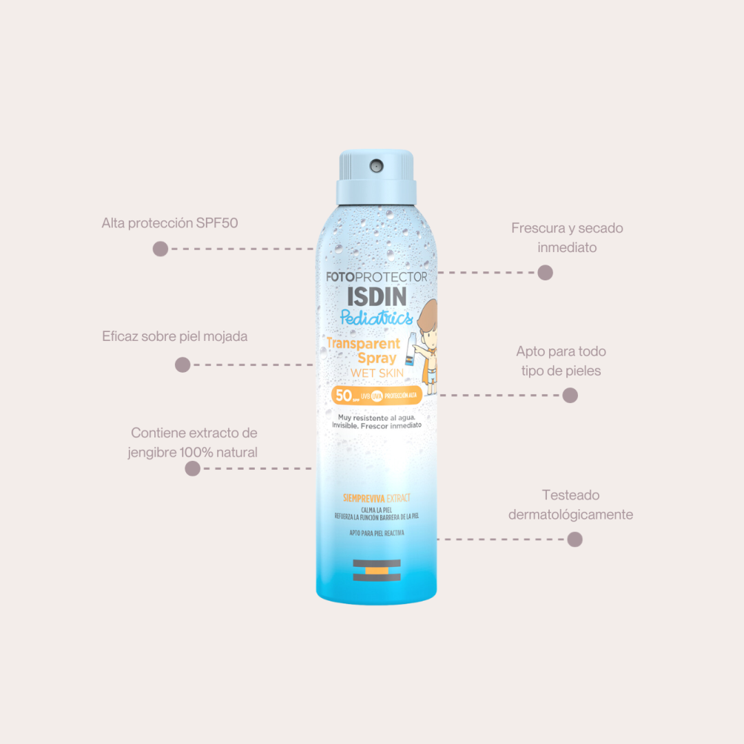 ISDIN Fotoprotector Transparent Spray Wet Skin Pediatrics SPF50 250ml - Imagen 3