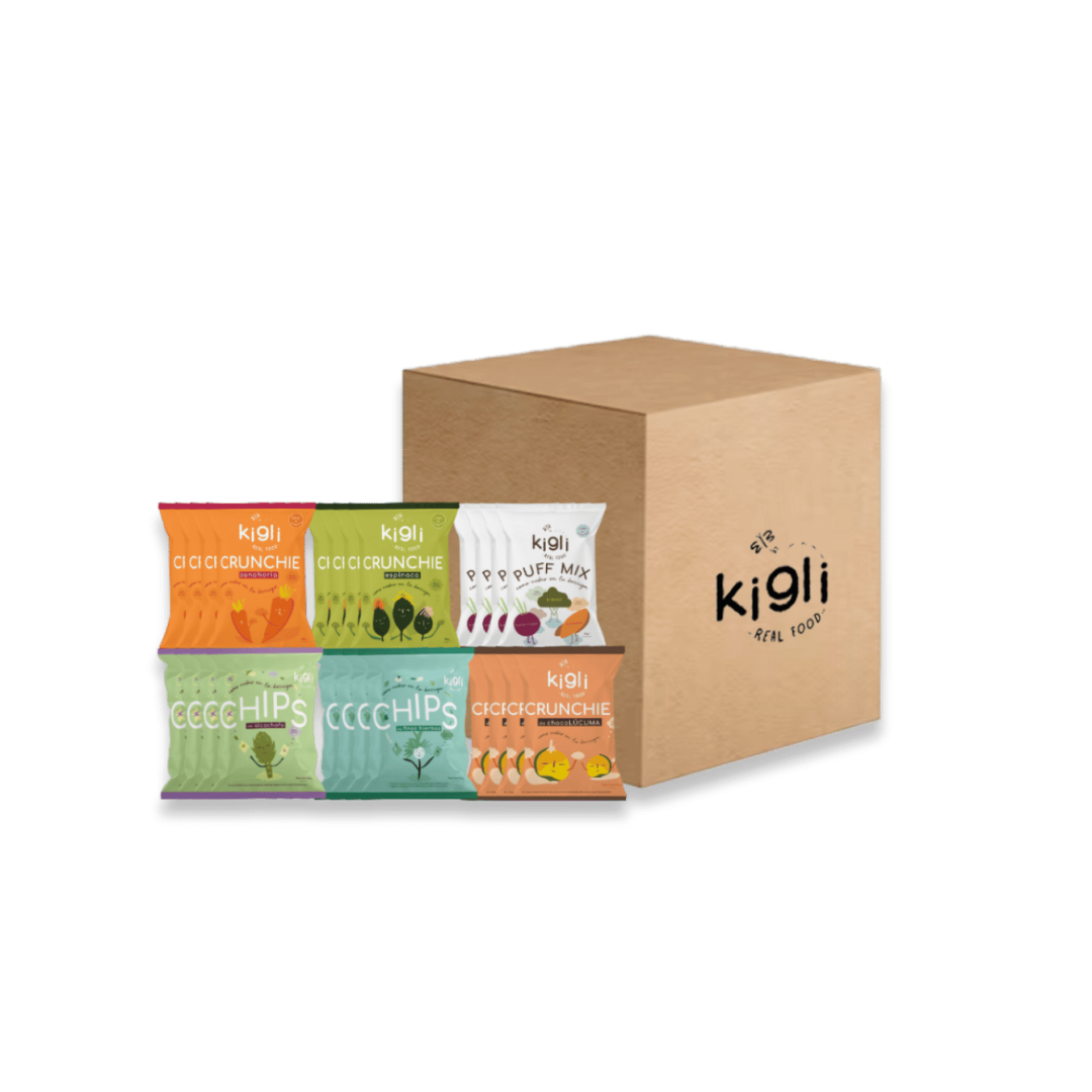 Kigli Snacks Espinaca, Zanahoria, Mix, Finas Hierbas, Alcachofa y Chocolúcuma 24 Unds x 40grs