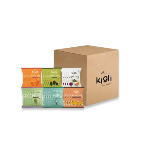 Kigli Snacks Espinaca, Zanahoria, Mix, Finas Hierbas, Alcachofa y Chocolúcuma 24 Unds x 40grs