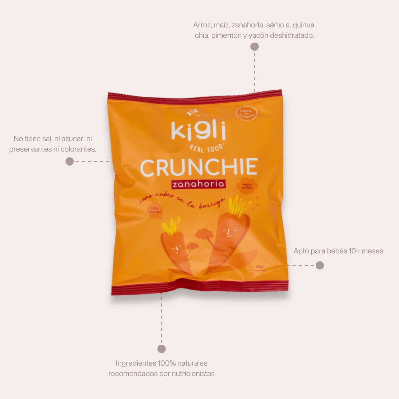 Kigli Snacks Espinaca, Zanahoria, Mix, Finas Hierbas, Alcachofa y Chocolúcuma 24 Unds x 40grs - Imagen 8