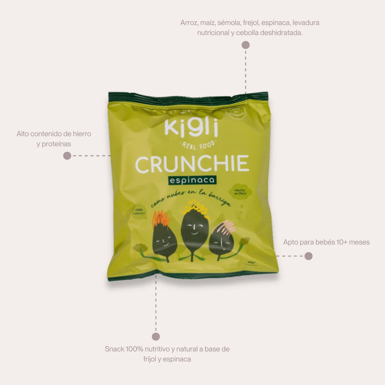 Kigli Snacks Espinaca, Zanahoria, Mix, Finas Hierbas, Alcachofa y Chocolúcuma 24 Unds x 40grs - Imagen 6