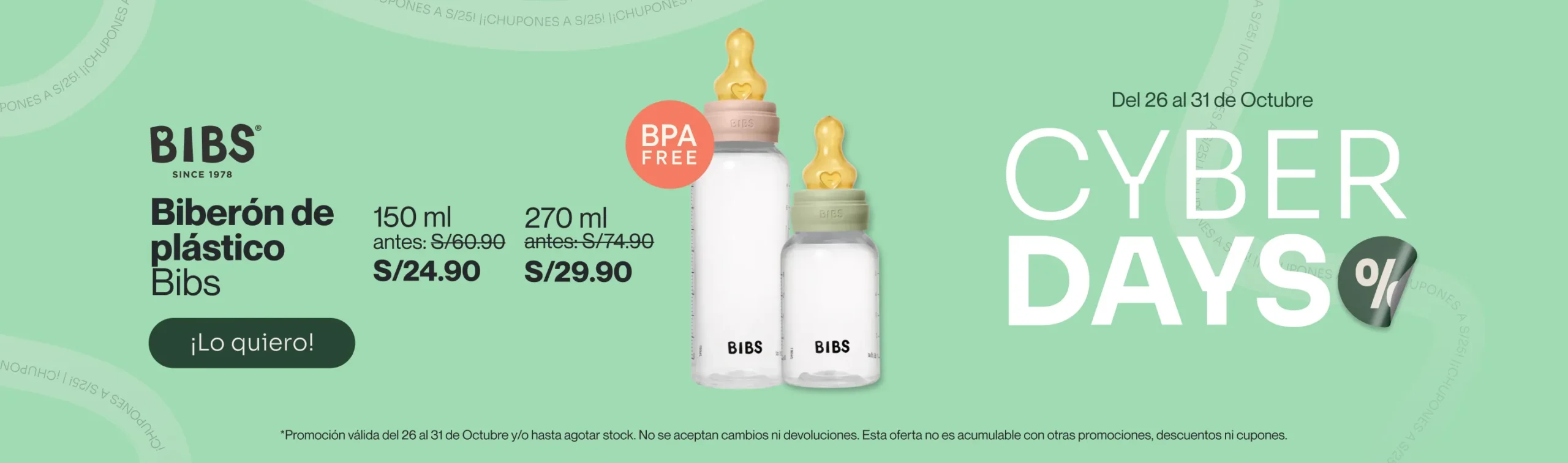 Bibs Set Completo Biberón de Plástico Libre de BPA Látex
